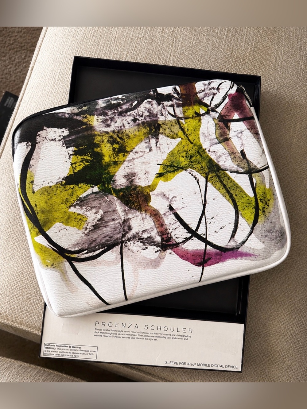 Proenza Schouler White Sleeve with Yellow, Pink and Black Abstract Print